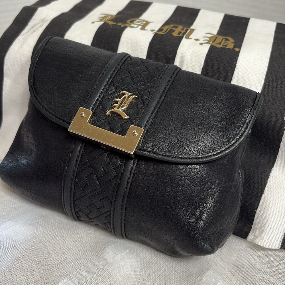 L.A.M.B. Gwen Stefani Black Leather Vintage Clutch - Picture 3 of 10